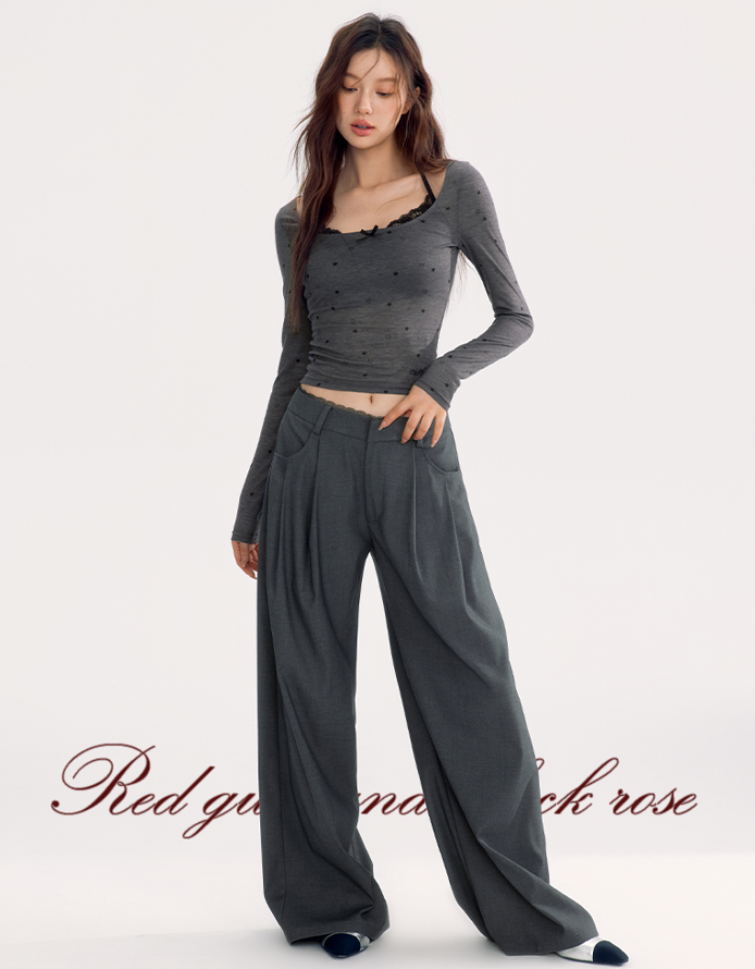 Lace High Waist Casual Suit Wide Pants WOO0118