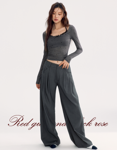 Lace High Waist Casual Suit Wide Pants WOO0118