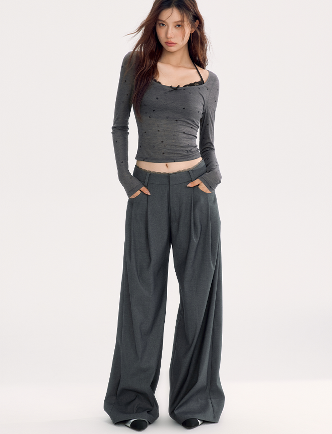 Lace High Waist Casual Suit Wide Pants WOO0118