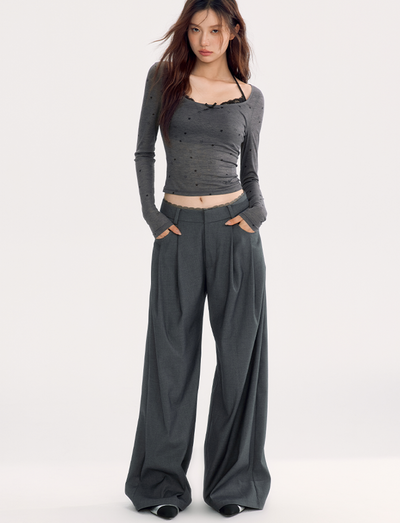 Lace High Waist Casual Suit Wide Pants WOO0118