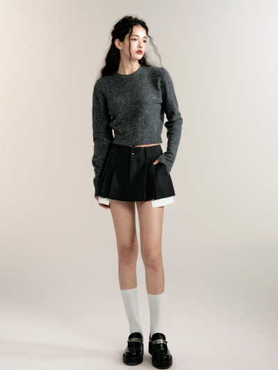 Gray calf round neck wool sweater LUL0100