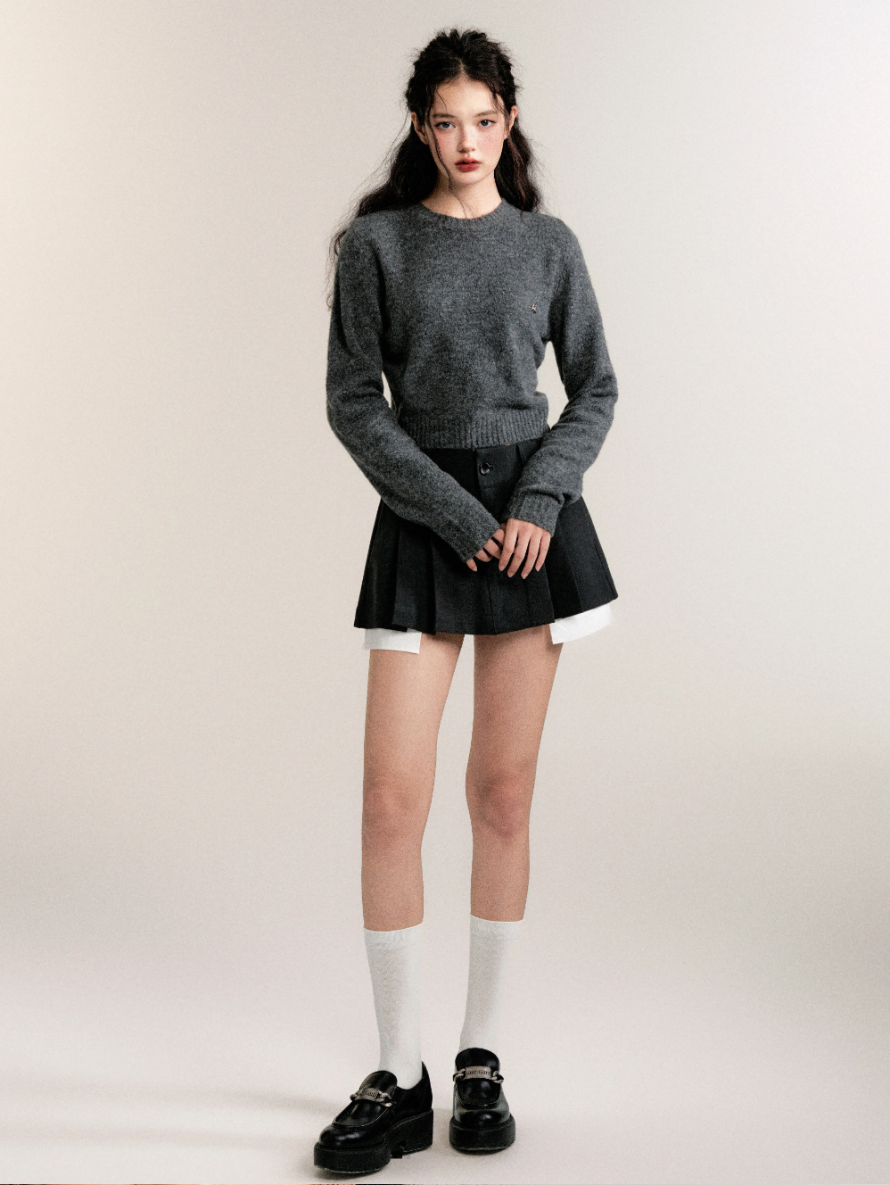 Gray calf round neck wool sweater LUL0100