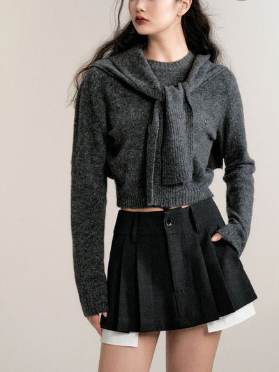 Gray calf round neck wool sweater LUL0100