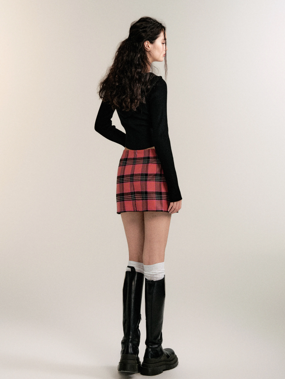 Red plaid low waist skirt LUL0102