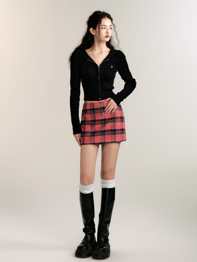 Red plaid low waist skirt LUL0102