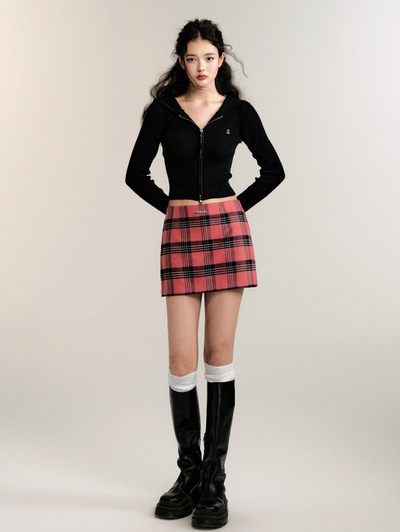 Red plaid low waist skirt LUL0102