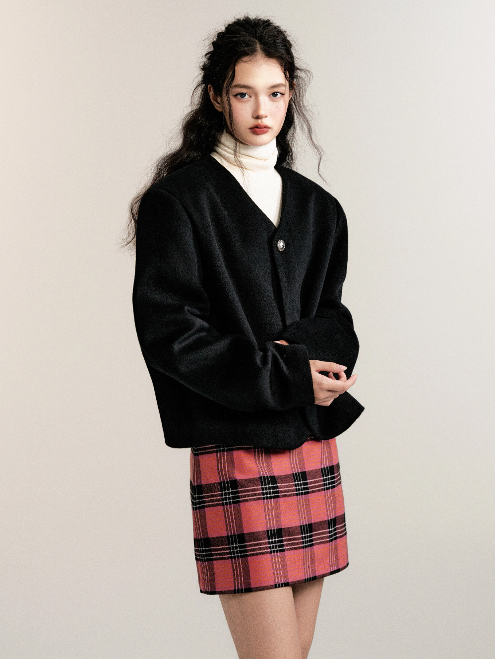 Red plaid low waist skirt LUL0102