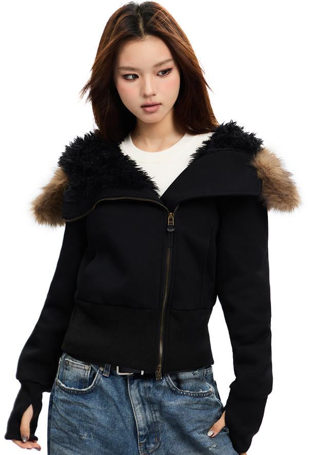 Gorgeous Fur Hoodie Slim Zip Top APE0339