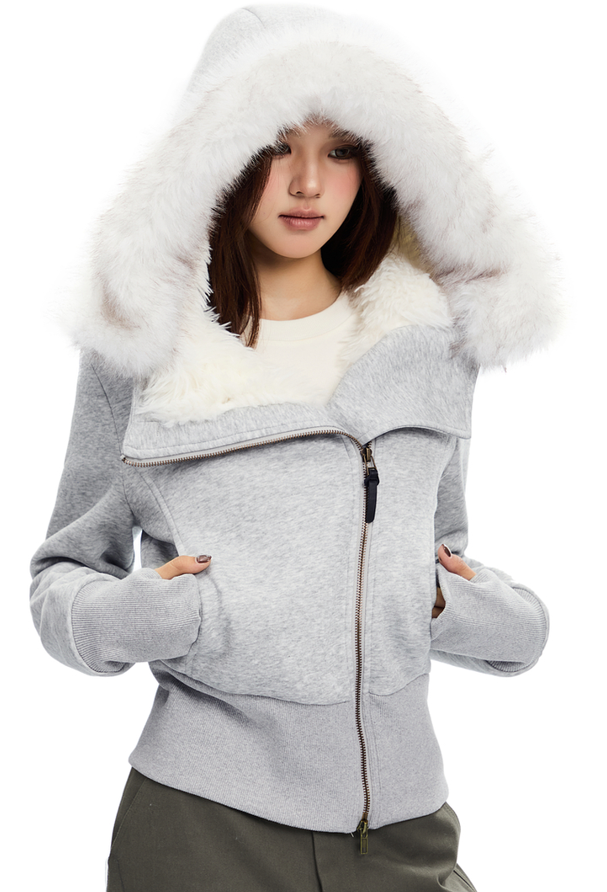 Gorgeous Fur Hoodie Slim Zip Top APE0339