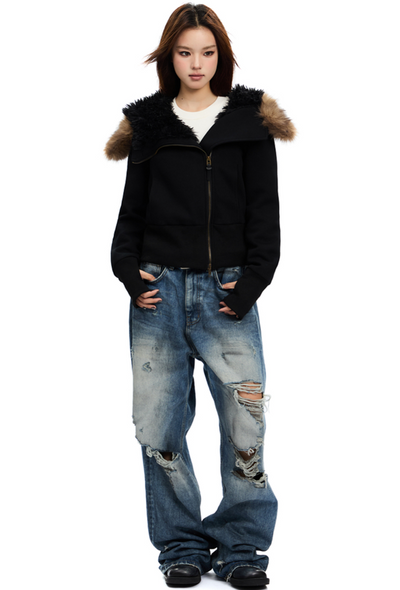 Gorgeous Fur Hoodie Slim Zip Top APE0339