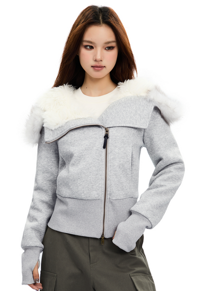 Gorgeous Fur Hoodie Slim Zip Top APE0339