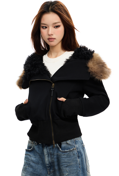 Gorgeous Fur Hoodie Slim Zip Top APE0339