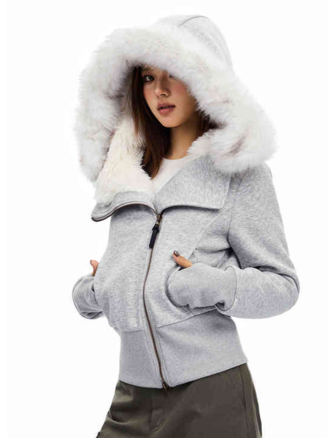 Gorgeous Fur Hoodie Slim Zip Top APE0339