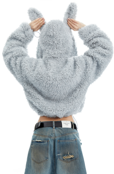 Rabbit Ear Hoodie Plush Fur Zip Jacket APE0341