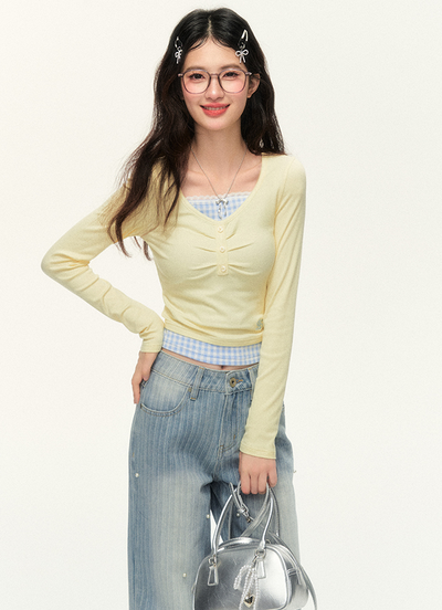 Pearl Embroidery Stripe Design Washed Denim Wide Pants NTO0142