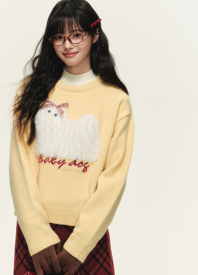 Dog Pattern Jacquard Round Neck Sweater NTO0143