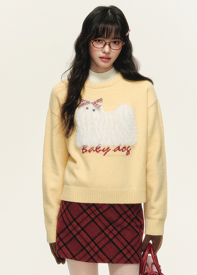 Dog Pattern Jacquard Round Neck Sweater NTO0143