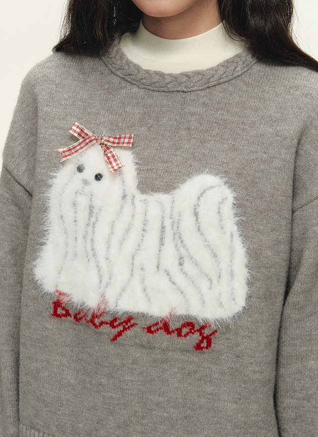 Dog Pattern Jacquard Round Neck Sweater NTO0143