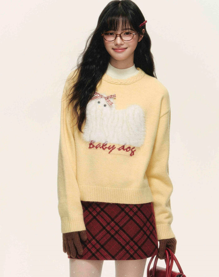 Dog Pattern Jacquard Round Neck Sweater NTO0143