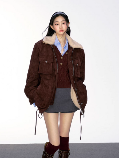 lapel suede fur velvet thick coat CUR0168