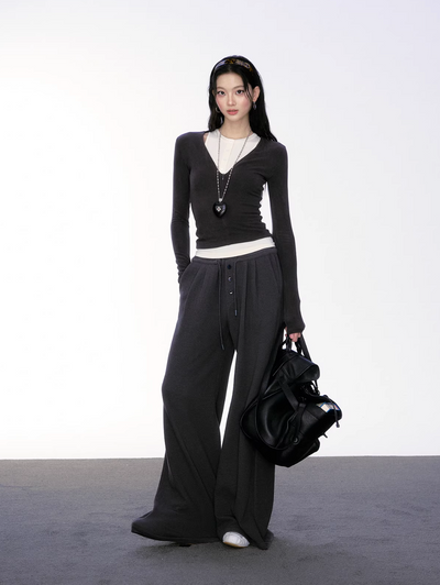 High Waist Slim Fit Sheer Velvet Wide Pants CUR0170