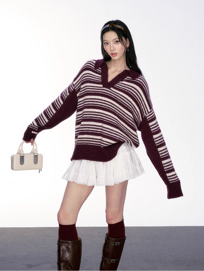 striped contrast loose sweater CUR0173