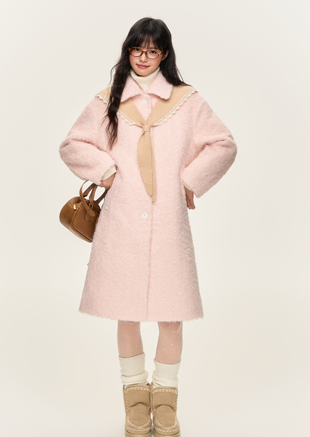 Middle length warm coat made of fluffy fabric NTO0160