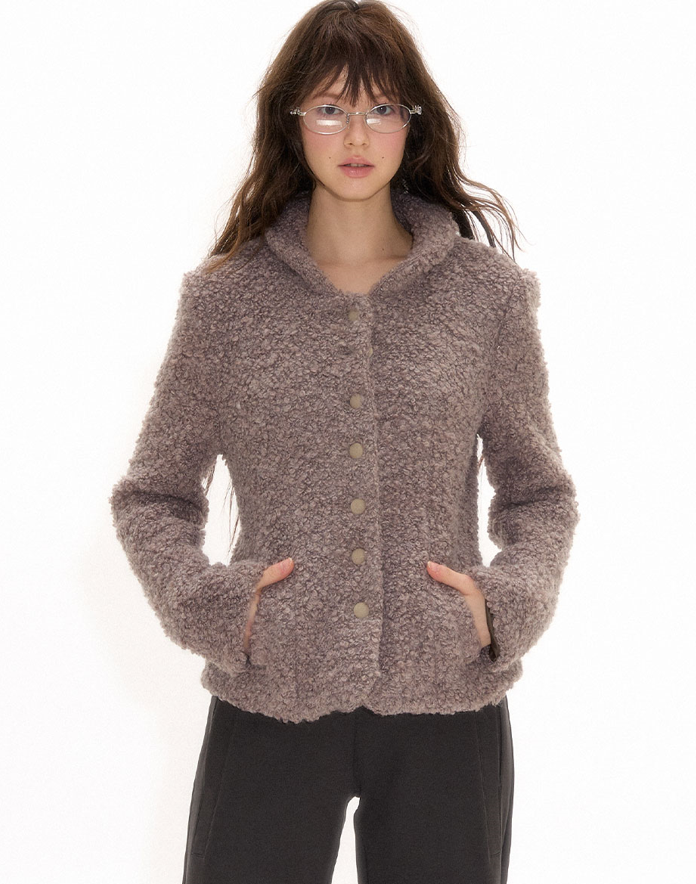 Lamb wool blend detachable ribbon neck waist slim jacket NEC0109