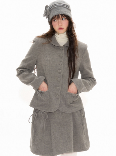 College Style Round Collar Jacket & Miniskirt NEC0110