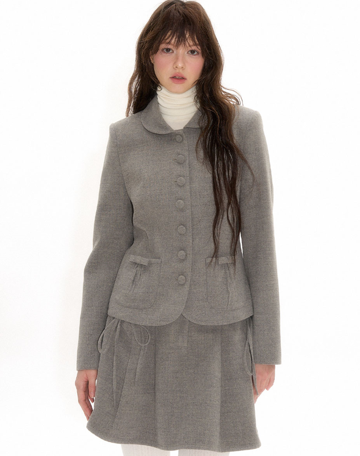 College Style Round Collar Jacket & Miniskirt NEC0110