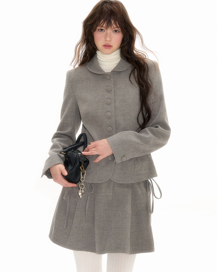 College Style Round Collar Jacket & Miniskirt NEC0110