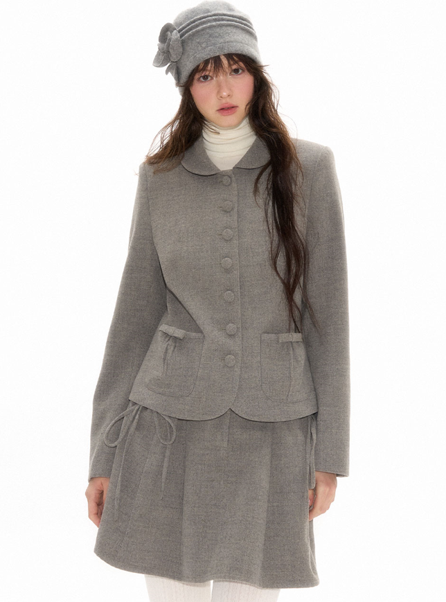 College Style Round Collar Jacket & Miniskirt NEC0110