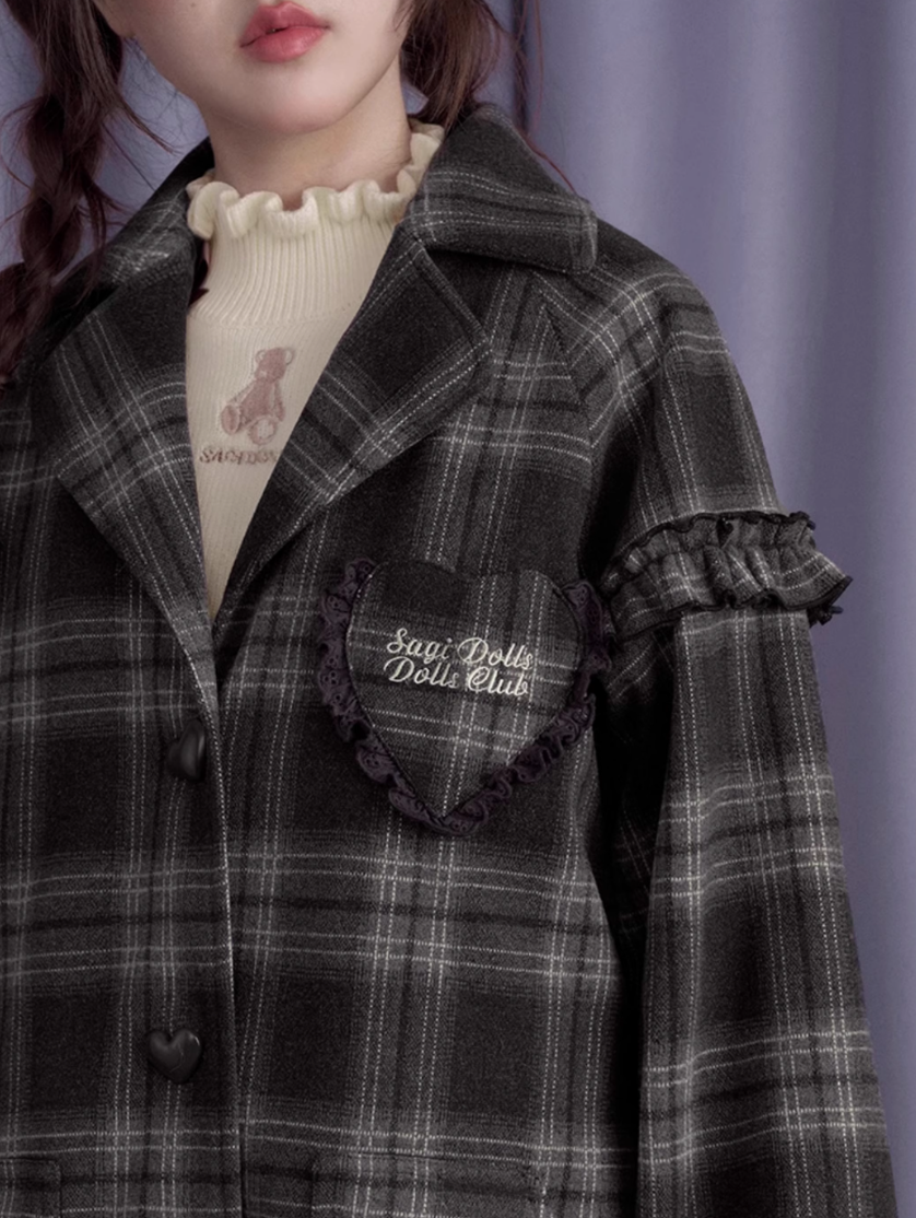 Quilted cotton gray and brown plaid coat SAG0206