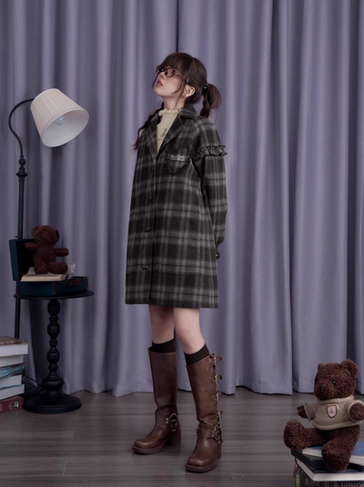 Quilted cotton gray and brown plaid coat SAG0206