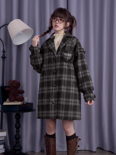 Quilted cotton gray and brown plaid coat SAG0206