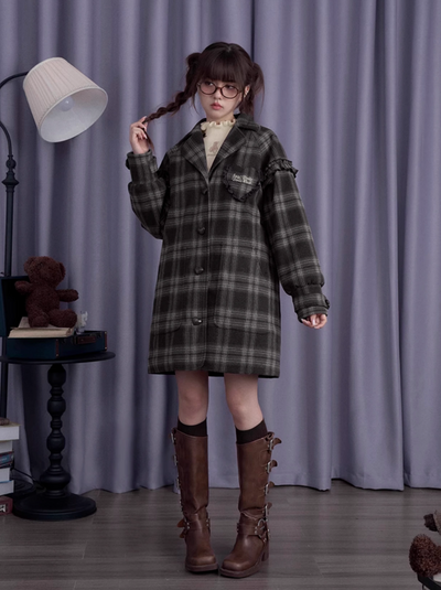 Quilted cotton gray and brown plaid coat SAG0206