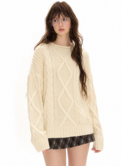 Jacquard design casual cable knit top NEC0115