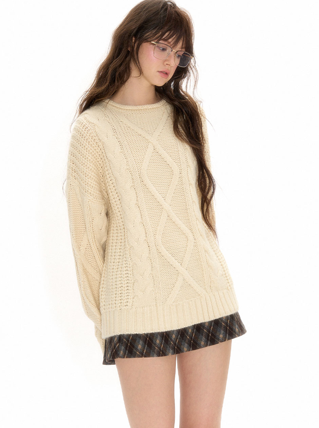 Jacquard design casual cable knit top NEC0115