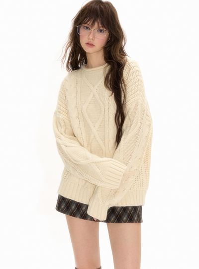 Jacquard design casual cable knit top NEC0115