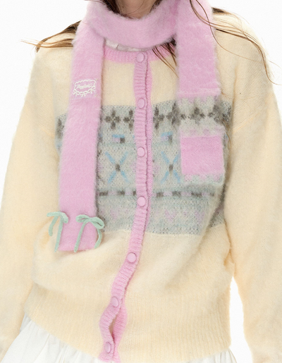 Lamb's wool blend cardigan with fair isle pattern NEC0121