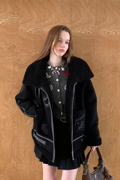 Heavy embroidery fur dress splicing jacket coat DID0197