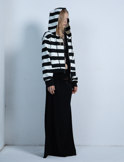 Bold Striped Double Zip Retro Hoodie Top DOU0062