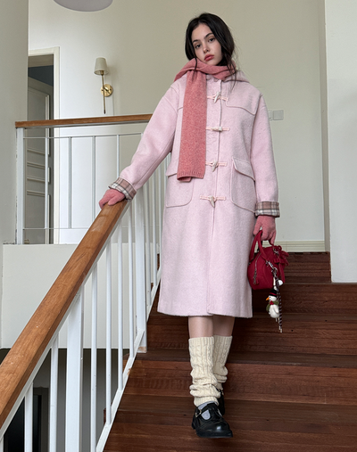 Wool blend duffle coat with check lining design SUN0092