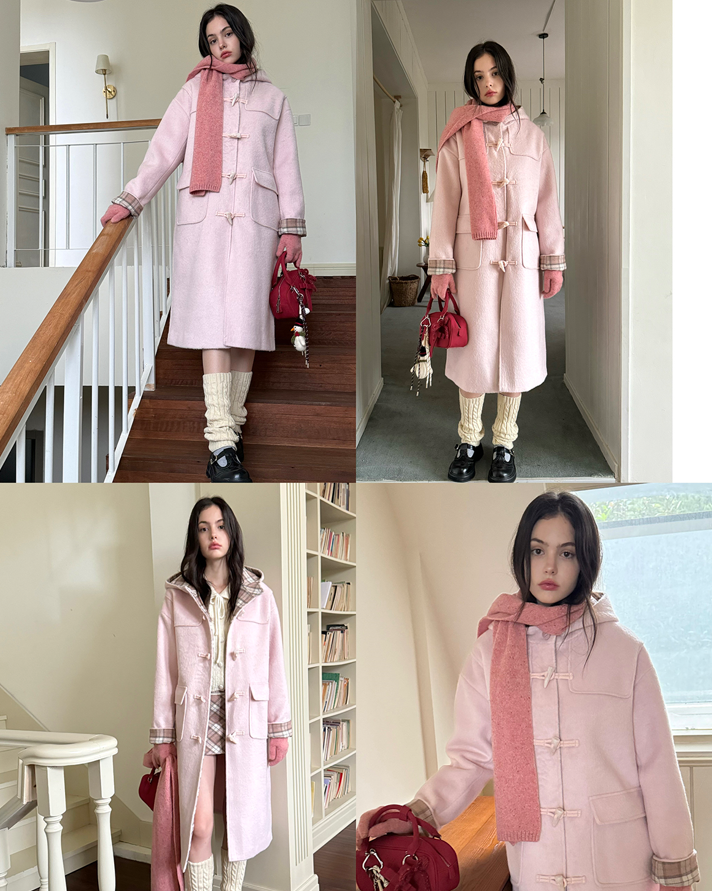 Wool blend duffle coat with check lining design SUN0092