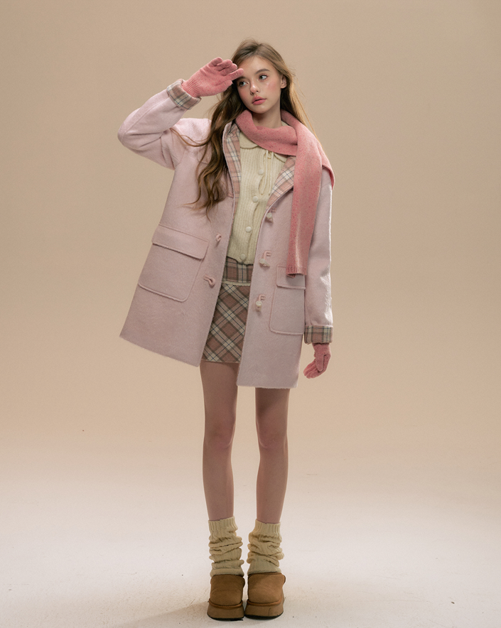 Wool blend duffle coat with check lining design SUN0092