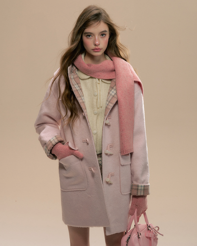 Wool blend duffle coat with check lining design SUN0092