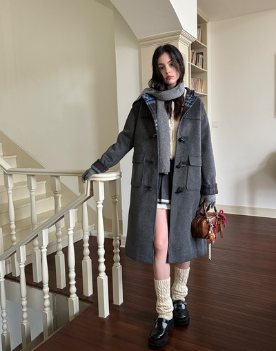 Wool blend duffle coat with check lining design SUN0092