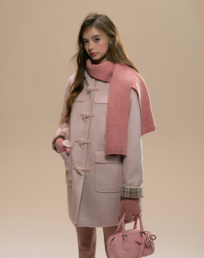 Wool blend duffle coat with check lining design SUN0092