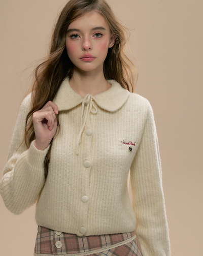 Round ribbon collar wool blend long-sleeved polo top SUN0093