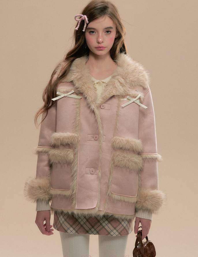 Fur Stitch Girly Warm Short Coat SUN0095